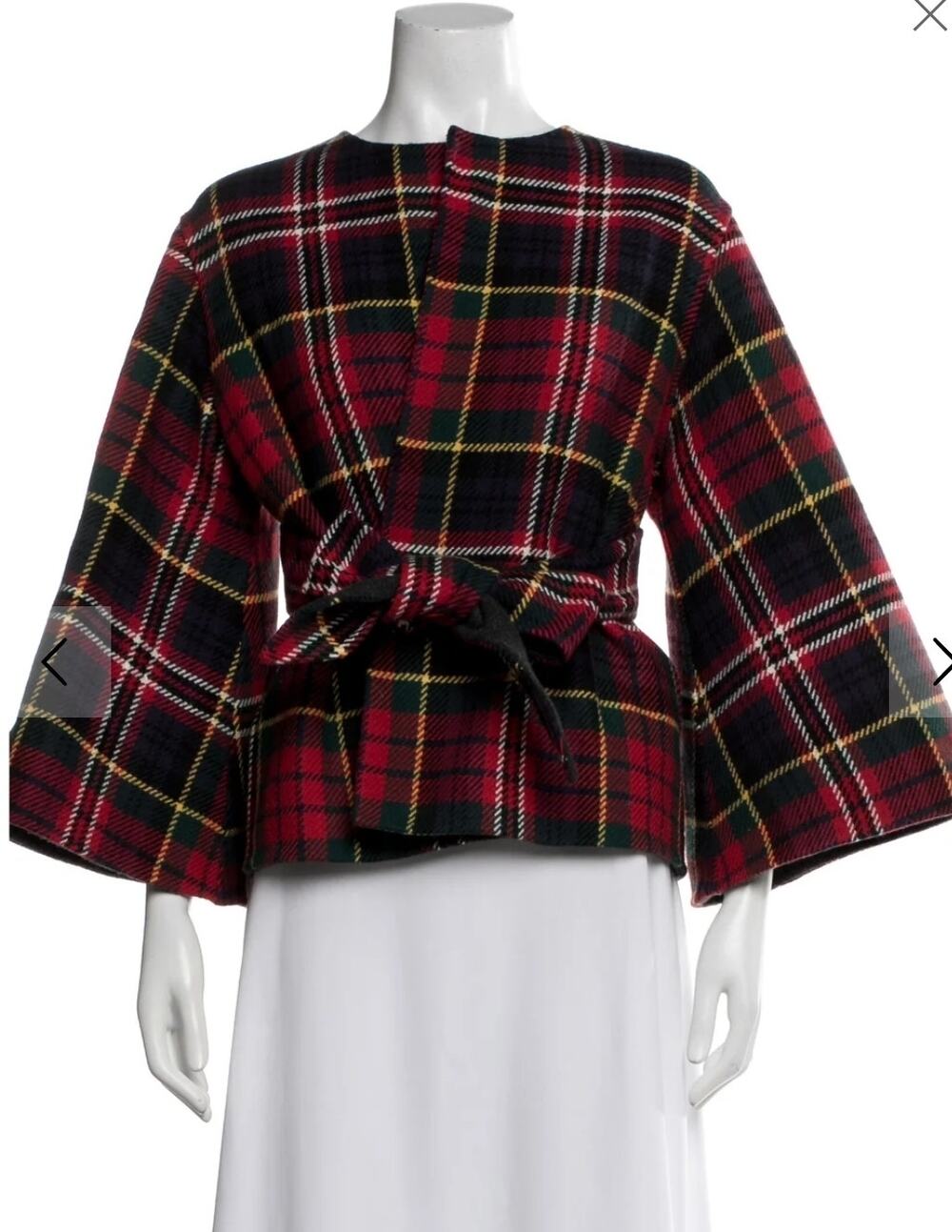 Johnstons of Elgin Luxury Designer Red Plaid Merino Wool Cashmere Coat Jacket M